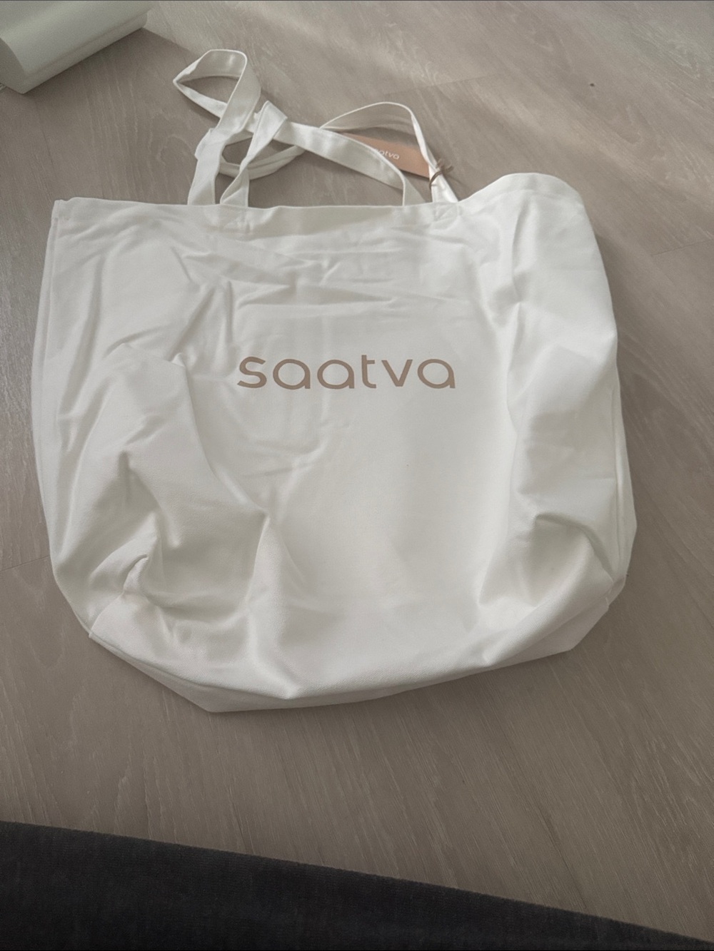Saatva White Canvas Tote Bag with Logo